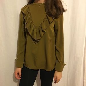 Green ruffle blouse